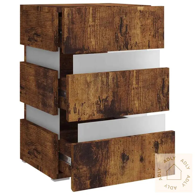 Led-Nattbord Røkt Eik 45X35X67 Cm Konstruert Tre