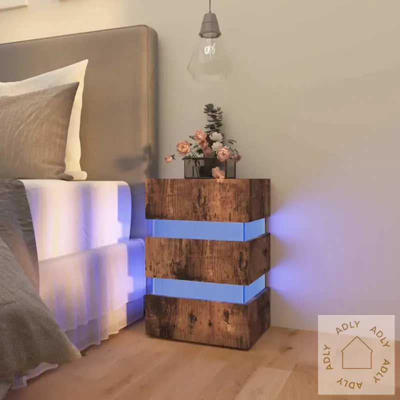 Led-Nattbord Røkt Eik 45X35X67 Cm Konstruert Tre