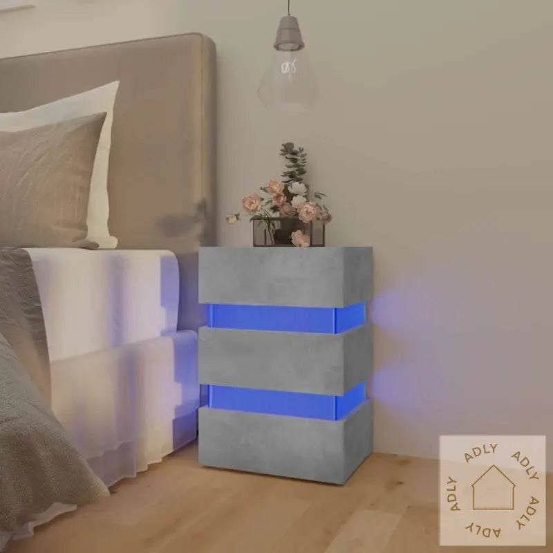 Led-Nattbord Betonggrå 45X35X67 Cm Konstruert Tre