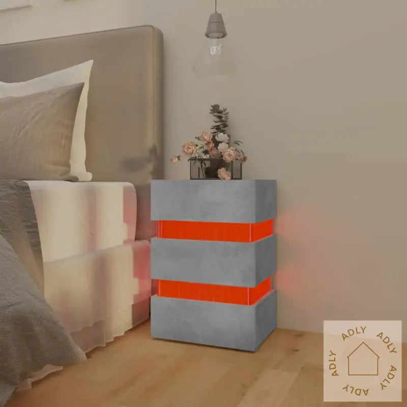Led-Nattbord Betonggrå 45X35X67 Cm Konstruert Tre