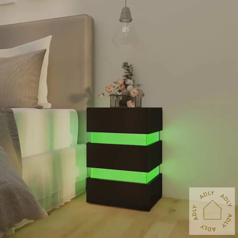 Led-Nattbord Svart 45X35X67 Cm Konstruert Tre