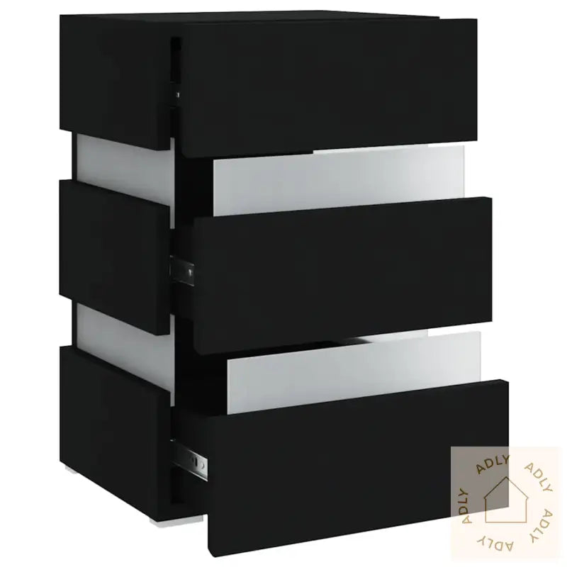 Led-Nattbord Svart 45X35X67 Cm Konstruert Tre