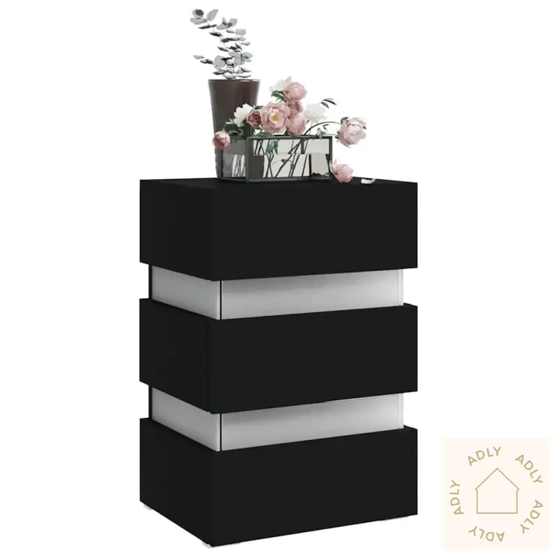 Led-Nattbord Svart 45X35X67 Cm Konstruert Tre