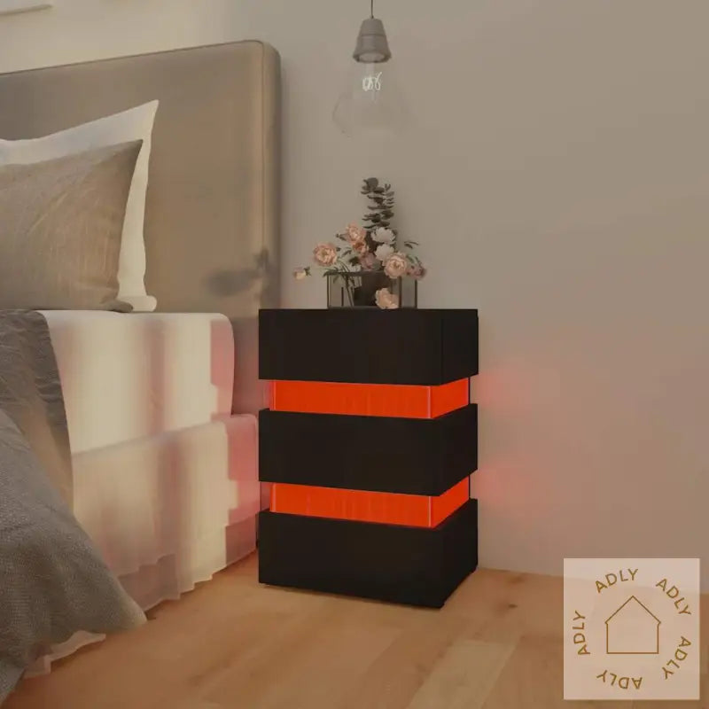 Led-Nattbord Svart 45X35X67 Cm Konstruert Tre