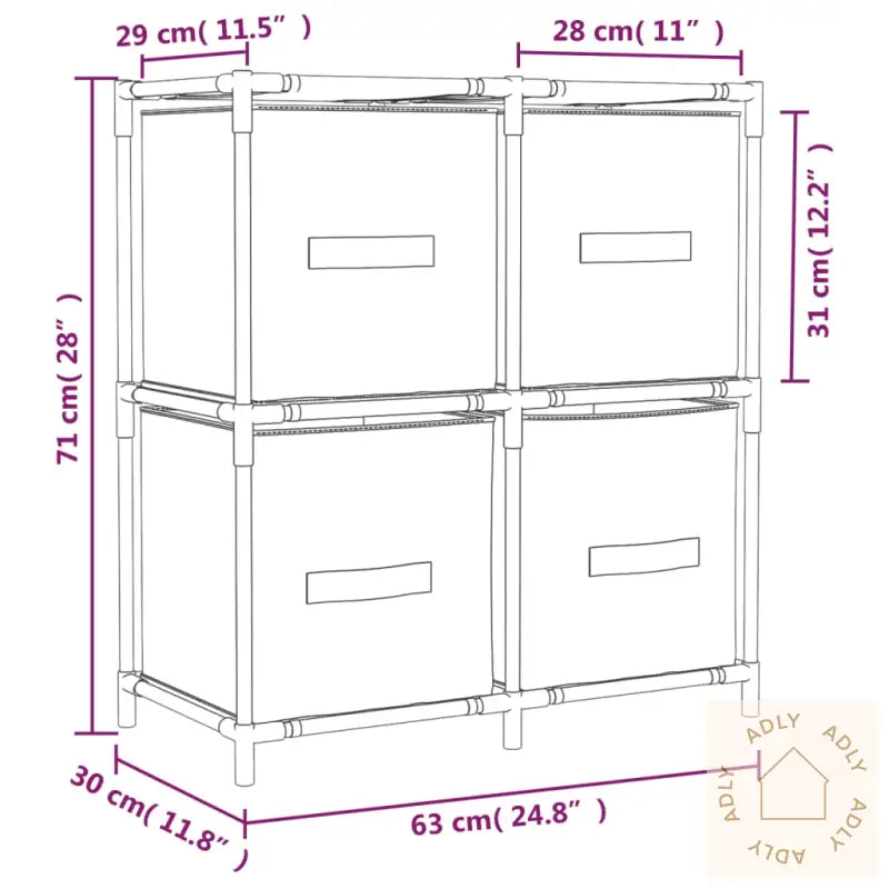 Oppbevaringsskap Med 4 Stoffkurver Grå 63X30X71 Cm Stål
