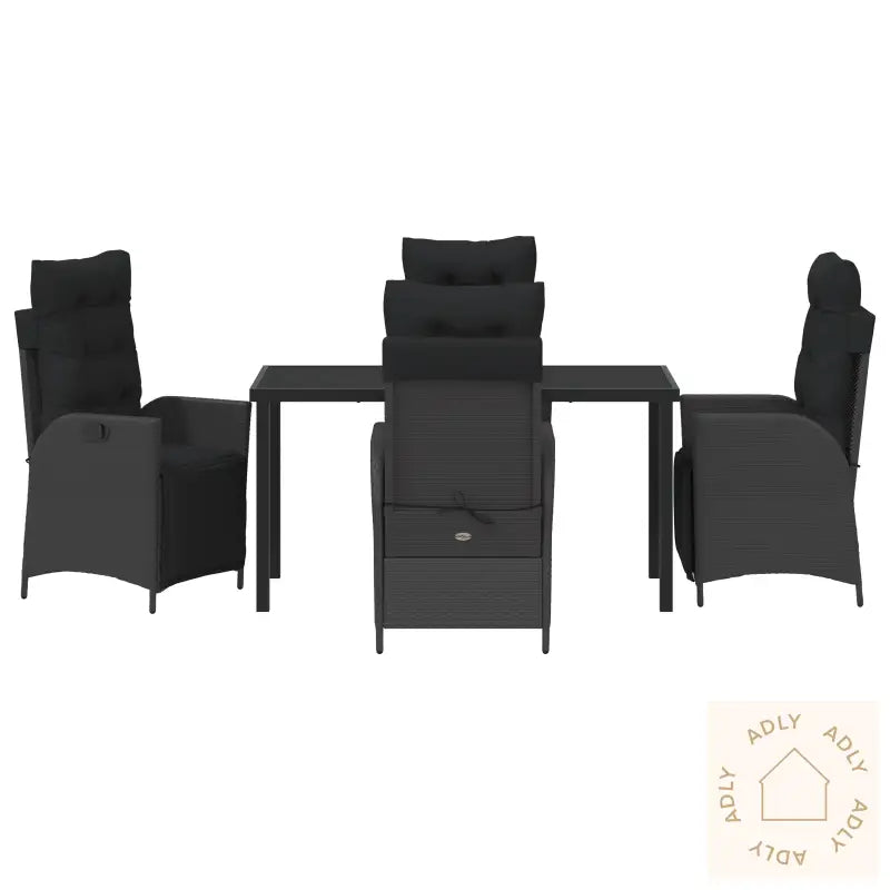 5 Delers Hage Spisebordsett Svart Poly Rattank