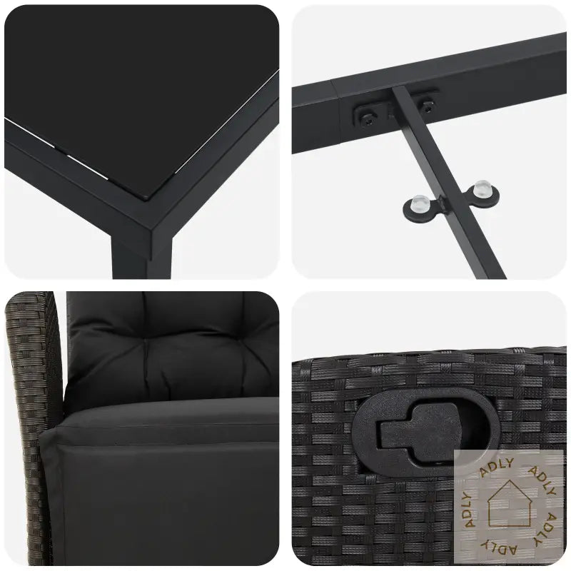 5 Delers Hage Spisebordsett Svart Poly Rattank