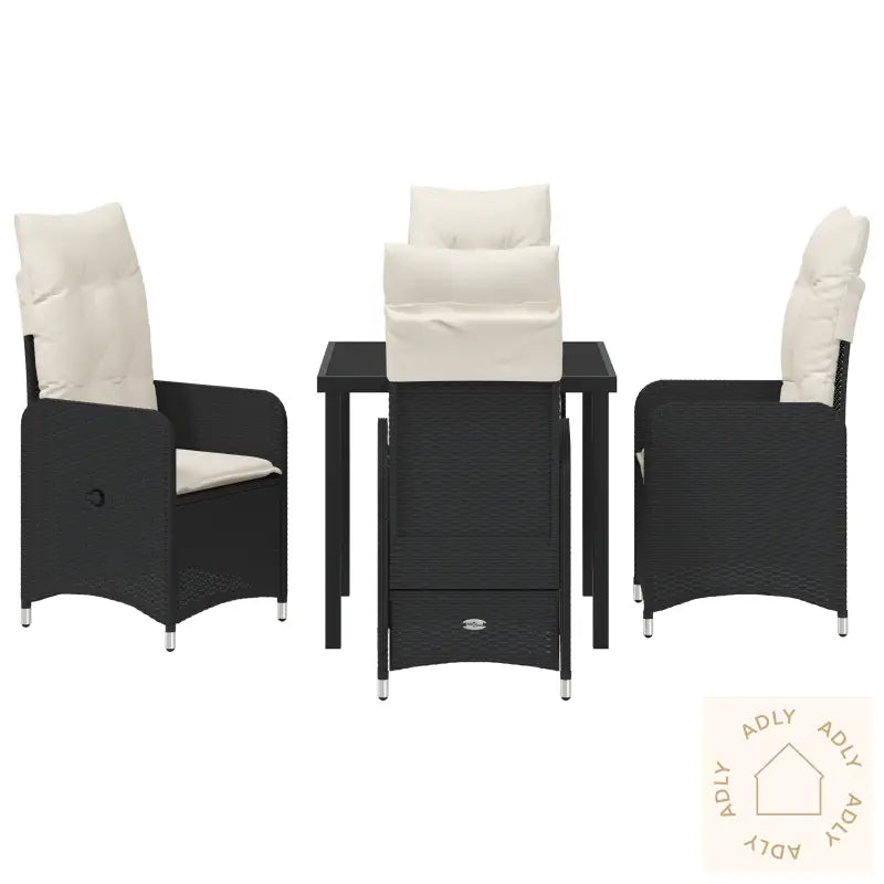 5-Delt Hage Spisebordsett Med Puter Svart Poly Rattan