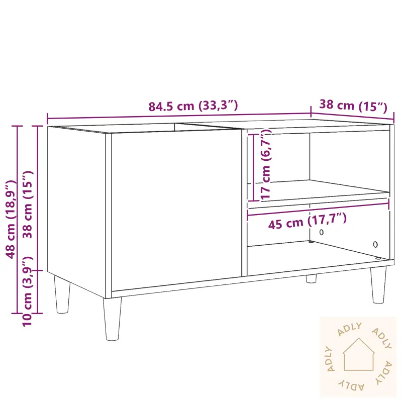 Record Cabinet Svart Eik 84,5X38X48 Cm Konstruert Tre