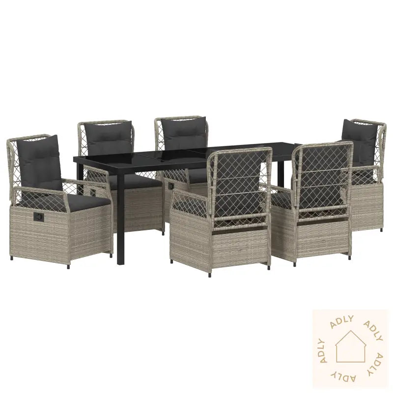 7-Delt Hage Spisegruppe Lys Grå Poly Rotbånd