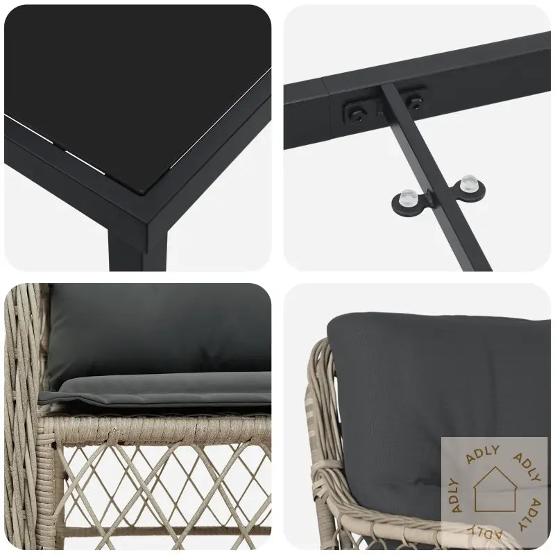 5-Delt Hage Spisebord Set Med Puter Lys Grå Poly Rattan