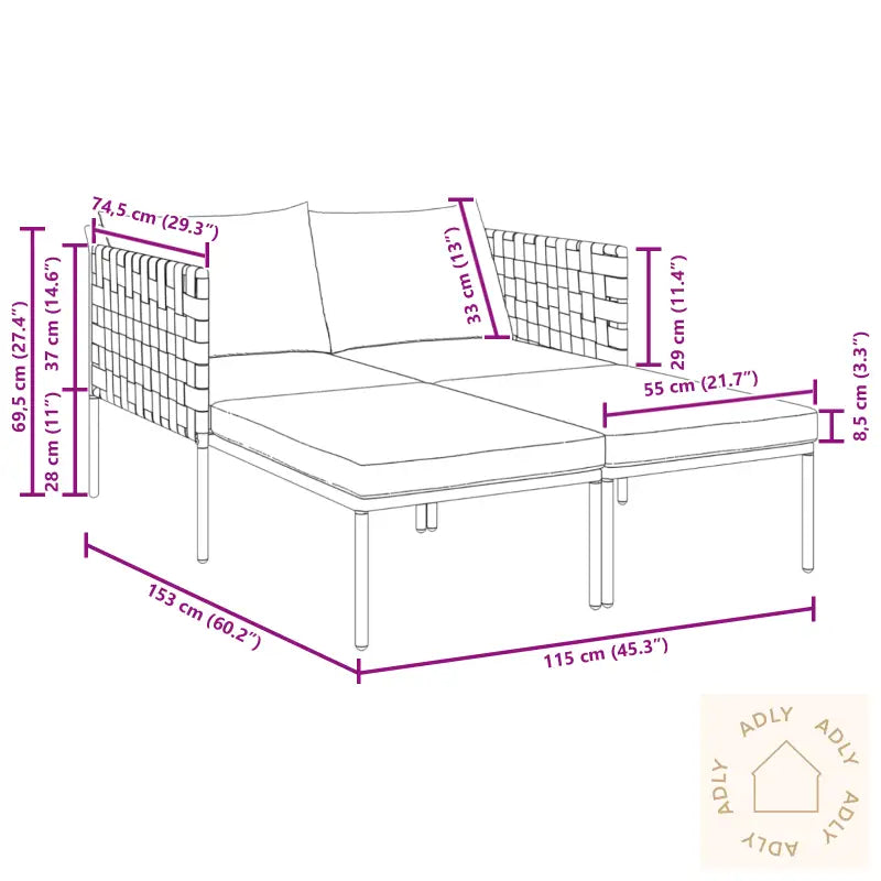 Solseng Med Puter For 2 Personer Anthracite 115X153X69,5 Cm Stål