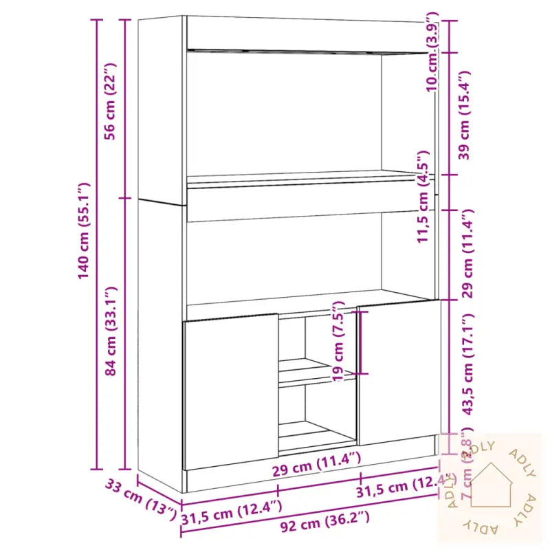 Highboard Svart 92X33X140 Cm Konstruert Tre