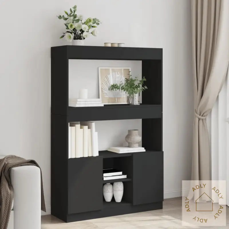 Highboard Svart 92X33X140 Cm Konstruert Tre