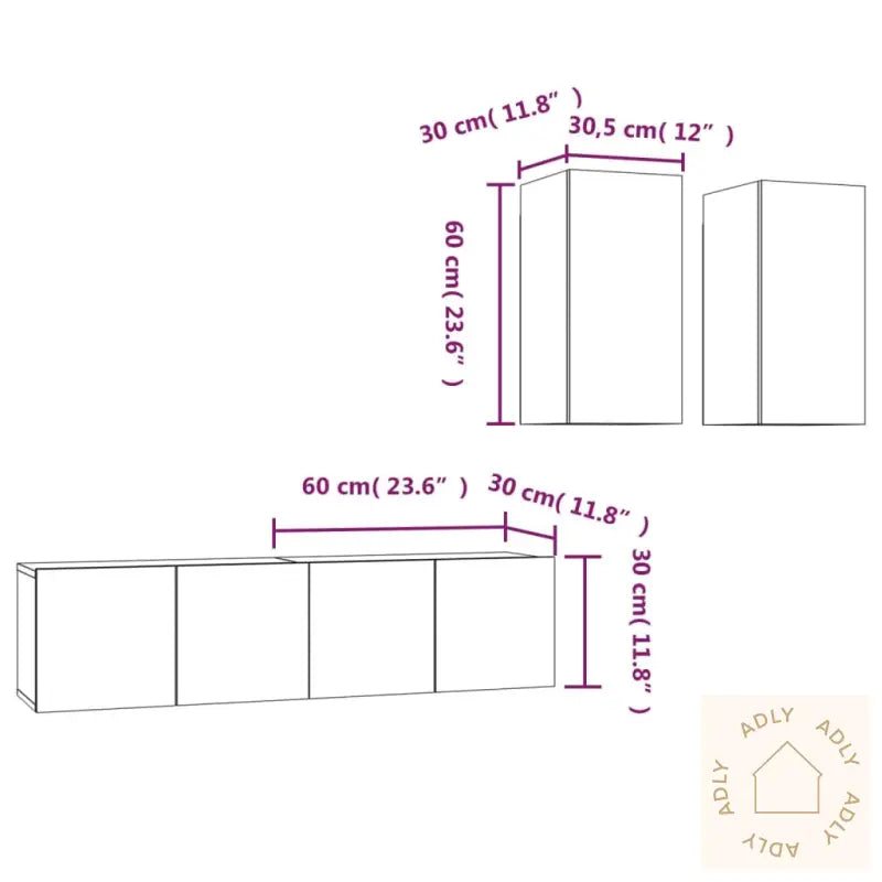 Tv-Skapsett 4 Deler Røkt Eik Konstruert Tre