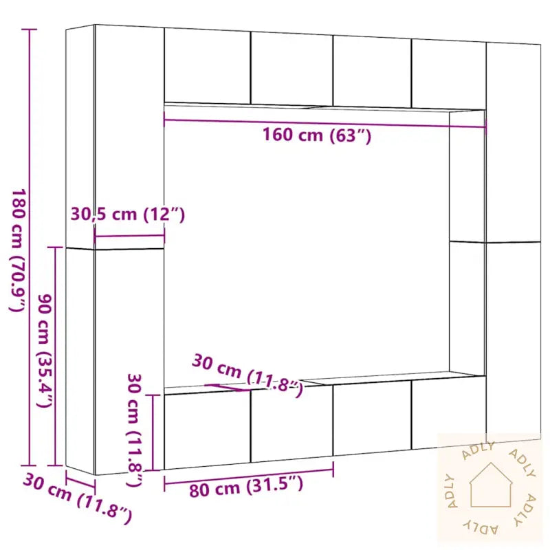 Tv-Skapsett 8 Deler Veggmontert Artisan Eik Konstruert Tre
