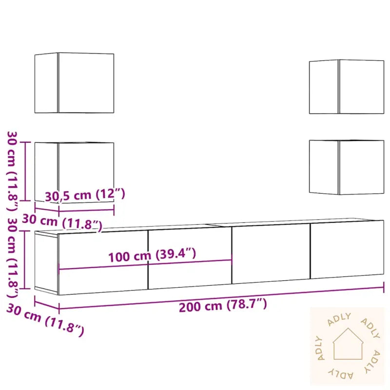 Vegghengte Tv-Benker 6 Stk Artisan Eik Konstruert Tre