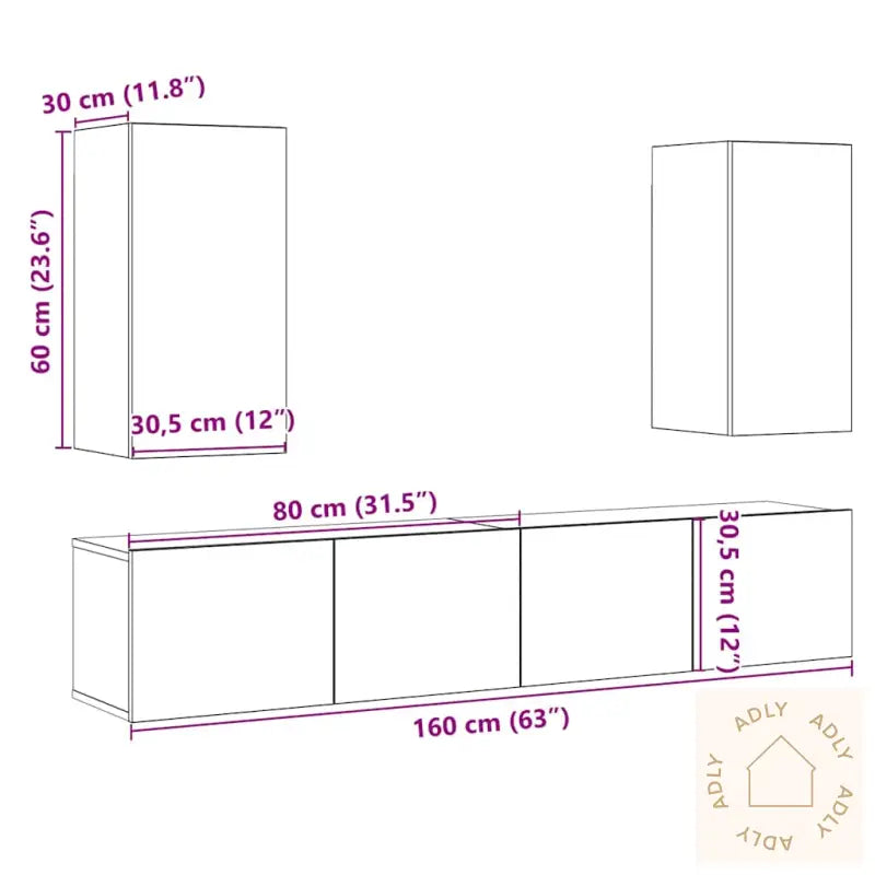 Vegghengte Tv-Benker 4 Stk Artisan Eik Konstruert Tre