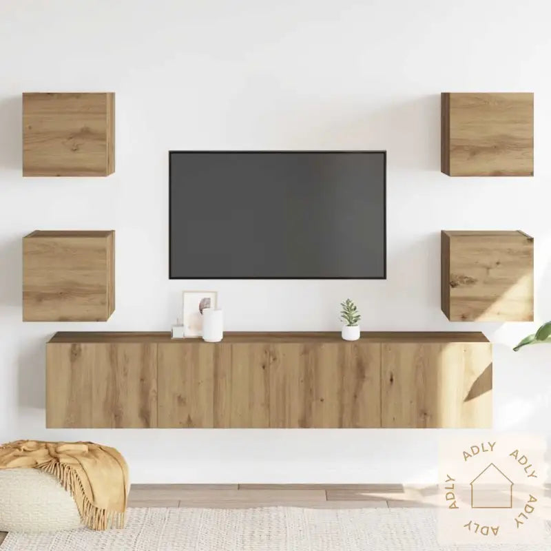 Vegghengte Tv-Benker 6 Stk Artisan Eik Konstruert Tre