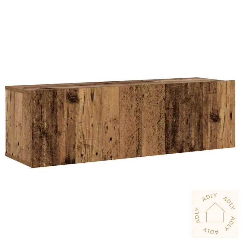 Tv-Skapsett 8 Deler Veggmontert Gammelt Tre Konstruert Tre