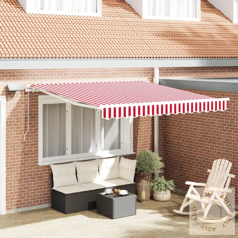 Manuell Uttrekkbar Markise Med Led Rød Og Hvit 300X250 Cm