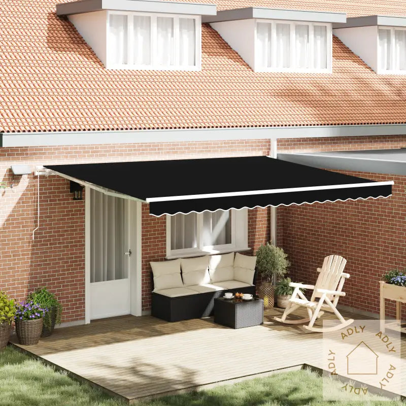 Manuell Uttrekkbar Markise Med Led Sort 450X300 Cm