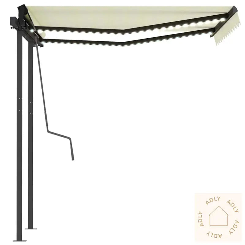 Manuell Uttrekkbar Markise Med Led 3,5X2,5 M Kremhvit