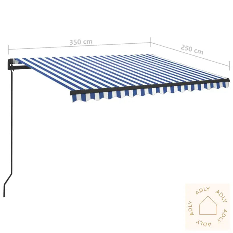 Manuell Uttrekkbar Markise Med Led 3,5X2,5 M Blå Og Hvit