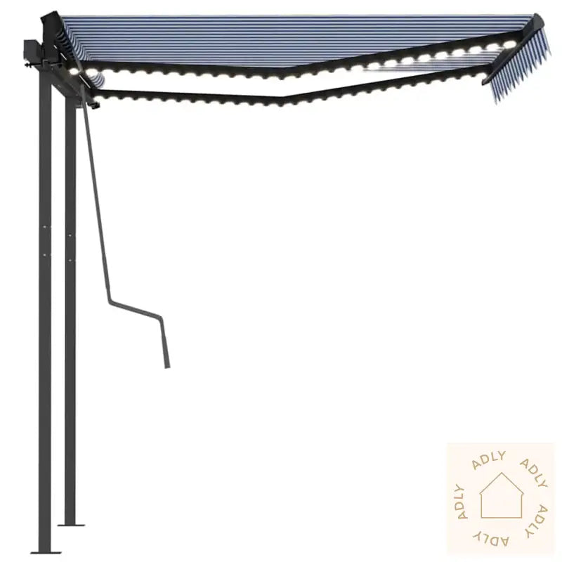 Manuell Uttrekkbar Markise Med Led 3,5X2,5 M Blå Og Hvit