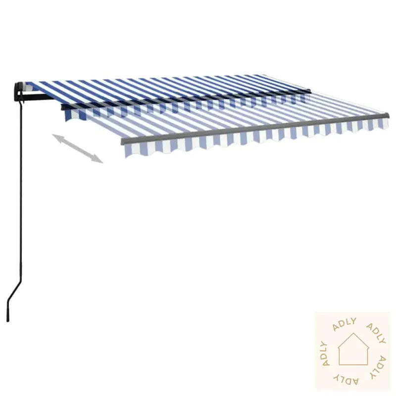 Manuell Uttrekkbar Markise Med Led 3,5X2,5 M Blå Og Hvit