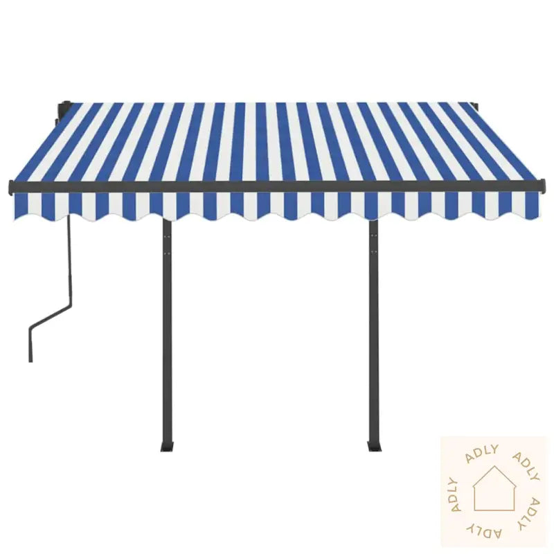 Manuell Uttrekkbar Markise Med Led 3,5X2,5 M Blå Og Hvit