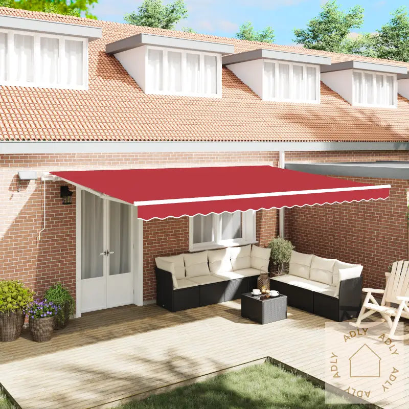 Manuell Uttrekkbar Markise Med Led Rød 500X350 Cm