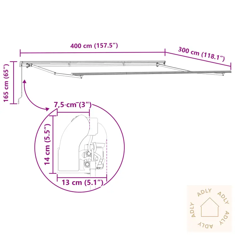 Manuell Uttrekkbar Markise Hvit 400X350 Cm