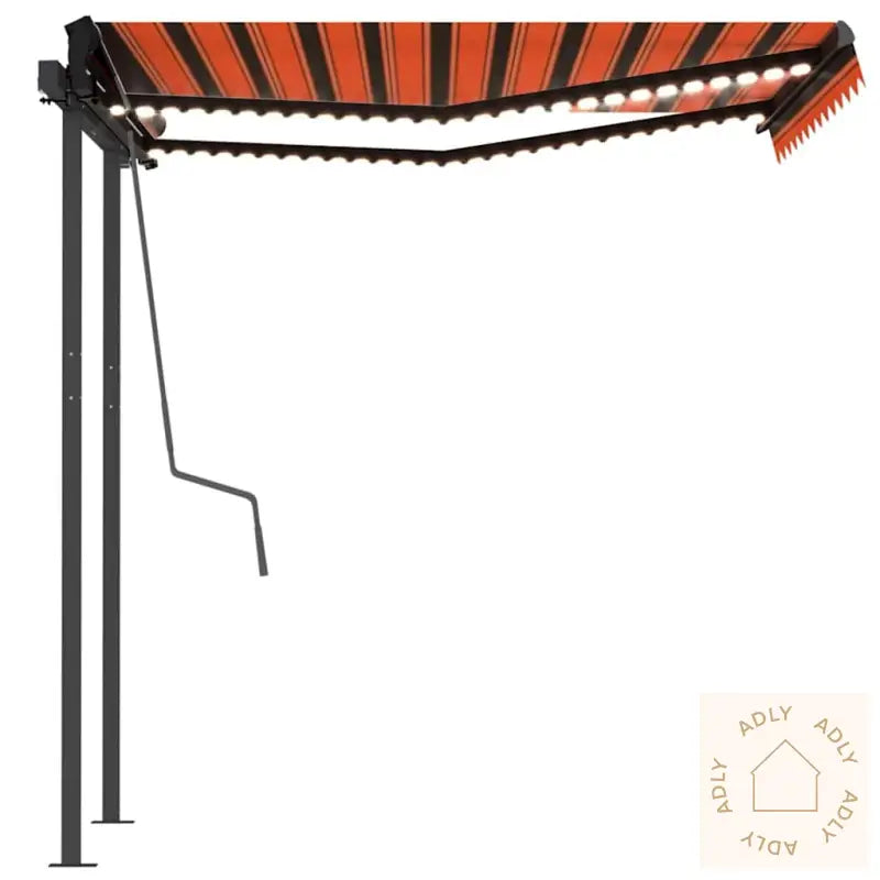 Manuell Uttrekkbar Markise Med Led 3X2,5 M Oransje Og Brun