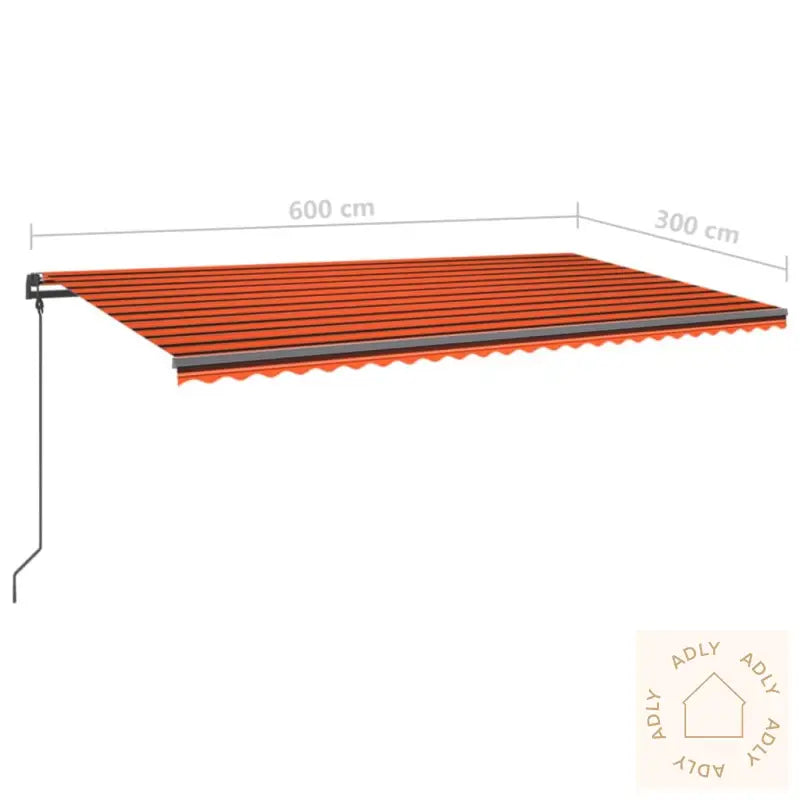 Manuell Uttrekkbar Markise Med Led 6X3 M Oransje Og Brun