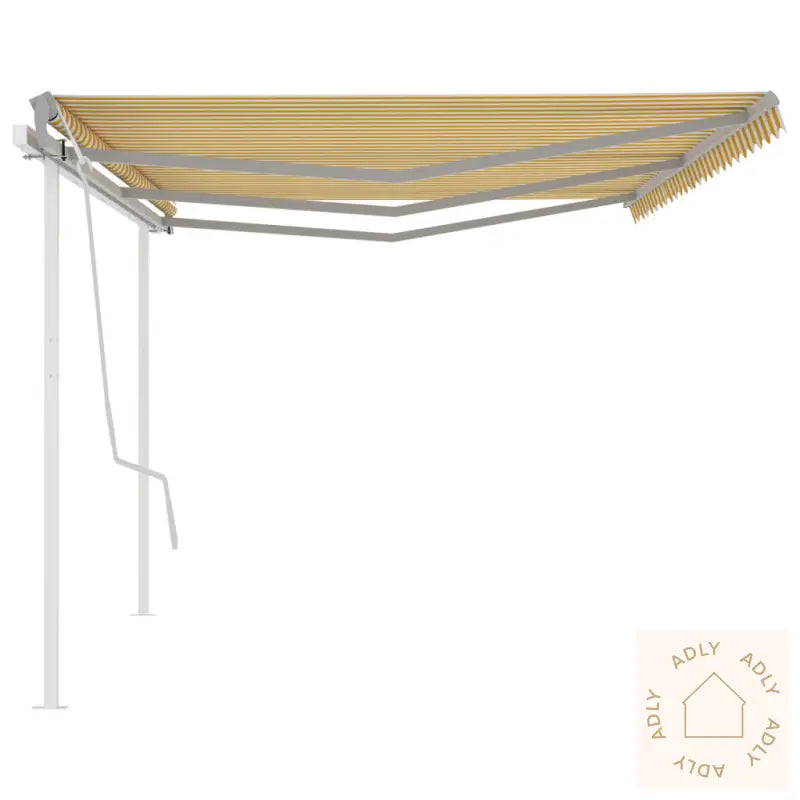 Manuell Uttrekkbar Markise Med Stolper 6X3,5 M Gul Og Hvit