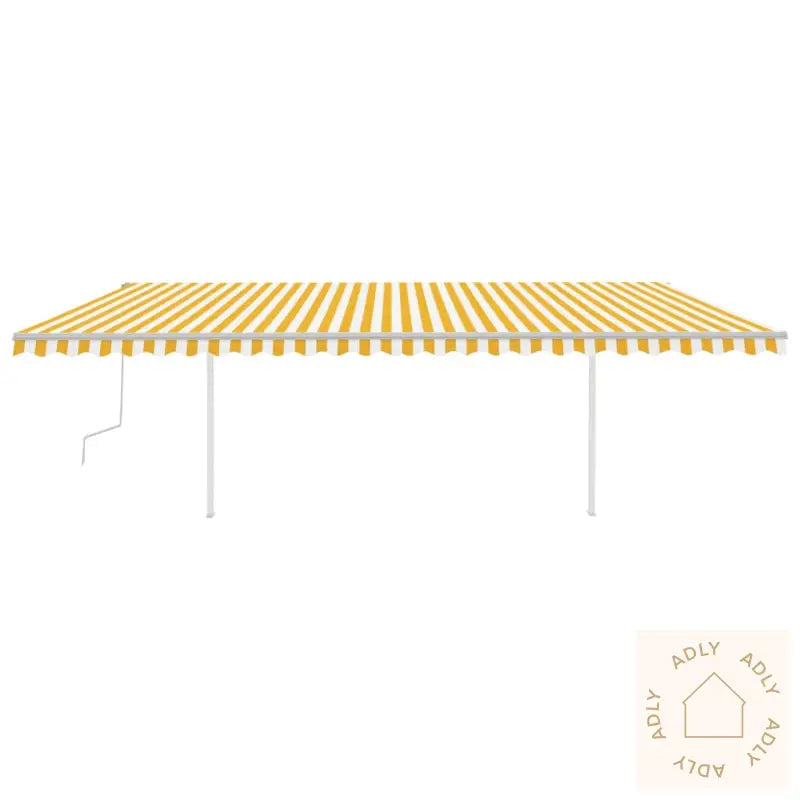 Manuell Uttrekkbar Markise Med Stolper 6X3,5 M Gul Og Hvit
