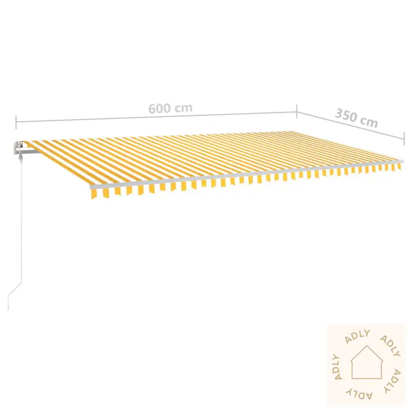 Manuell Uttrekkbar Markise Med Stolper 6X3,5 M Gul Og Hvit