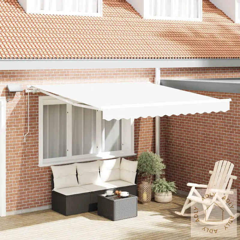 Manuell Uttrekkbar Markise Med Led Hvit 350X250 Cm