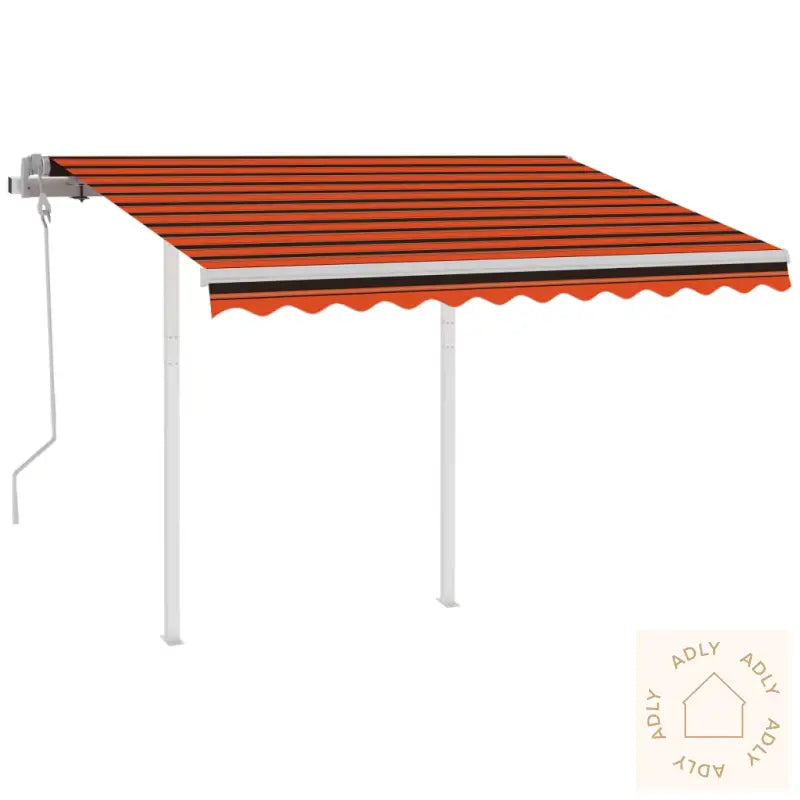 Manuell Uttrekkbar Markise Med Stolper 3,5X2,5M Oransje Og Brun