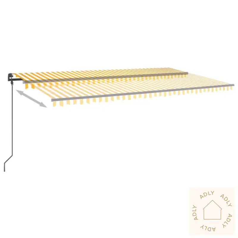 Manuell Uttrekkbar Markise Med Led 6X3 M Gul Og Hvit