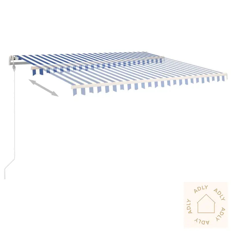 Manuell Uttrekkbar Markise Med Stolper 4,5X3,5 M Blå Og Hvit