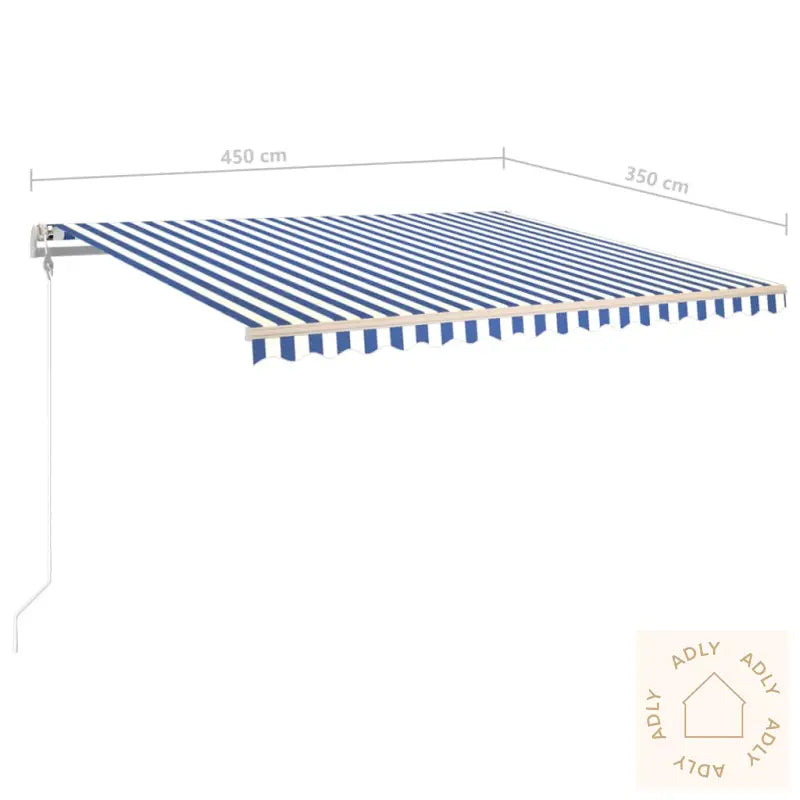 Manuell Uttrekkbar Markise Med Stolper 4,5X3,5 M Blå Og Hvit