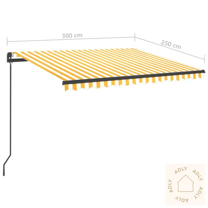 Manuell Uttrekkbar Markise Med Led 3X2,5 M Gul Og Hvit