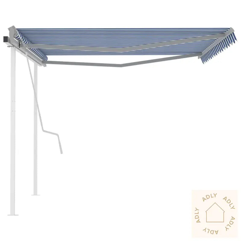 Manuell Uttrekkbar Markise Med Stolper 4,5X3,5 M Blå Og Hvit