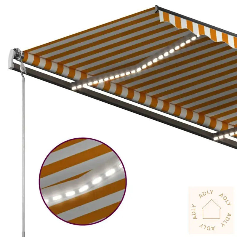 Manuell Uttrekkbar Markise Med Led 3X2,5 M Gul Og Hvit