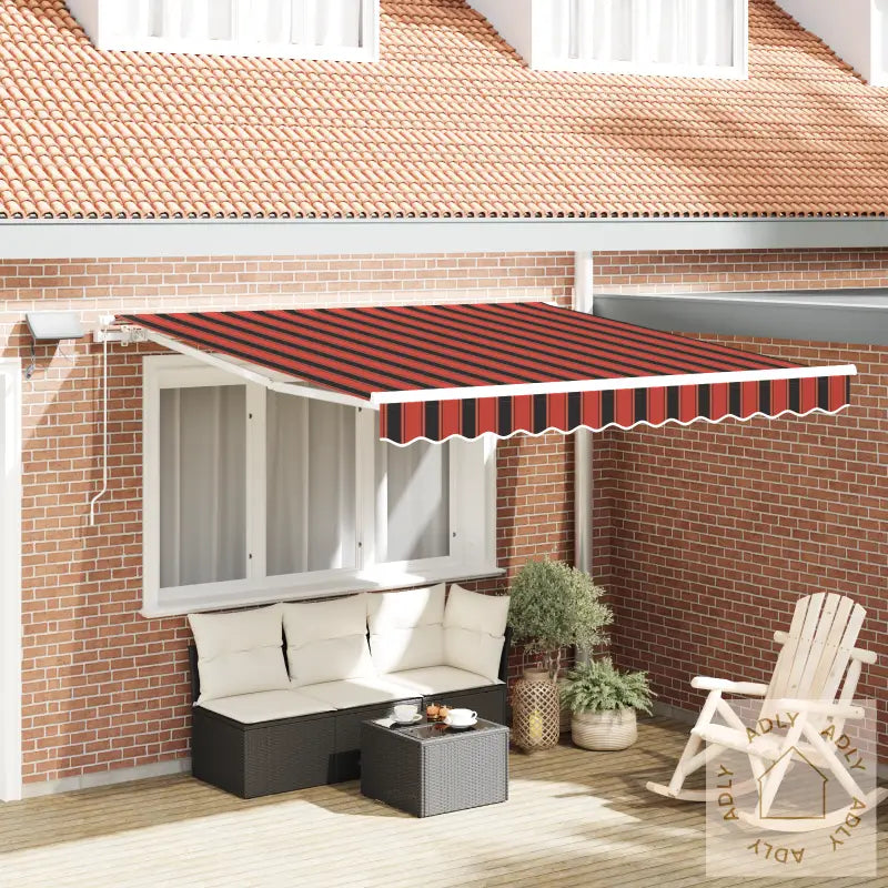 Manuell Uttrekkbar Markise Med Led Oransje Og Brun 300X250 Cm