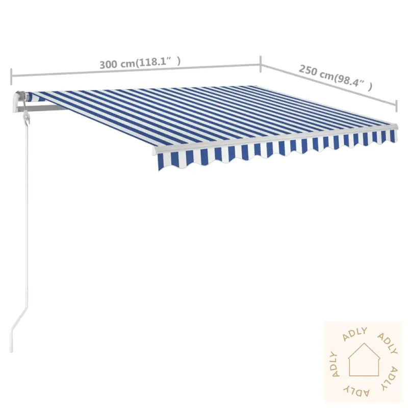 Manuell Uttrekkbar Markise Med Stolper 3X2,5 M Blå Og Hvit