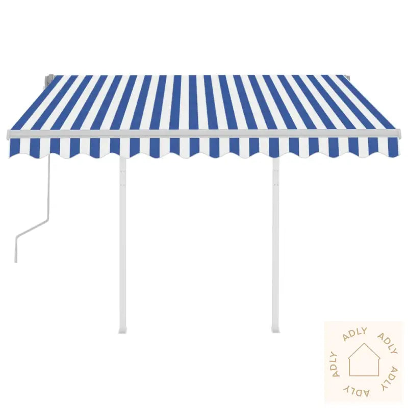 Manuell Uttrekkbar Markise Med Stolper 3X2,5 M Blå Og Hvit