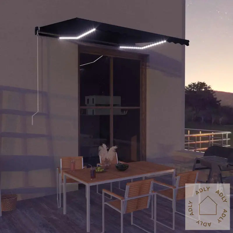 Manuell Uttrekkbar Markise Med Led 350X250 Cm Antrasitt